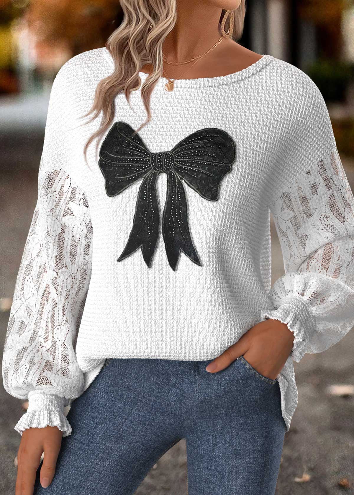 Raw White Tummy Coverage Geometric Print Long Sleeve Sweatshirt | picture 