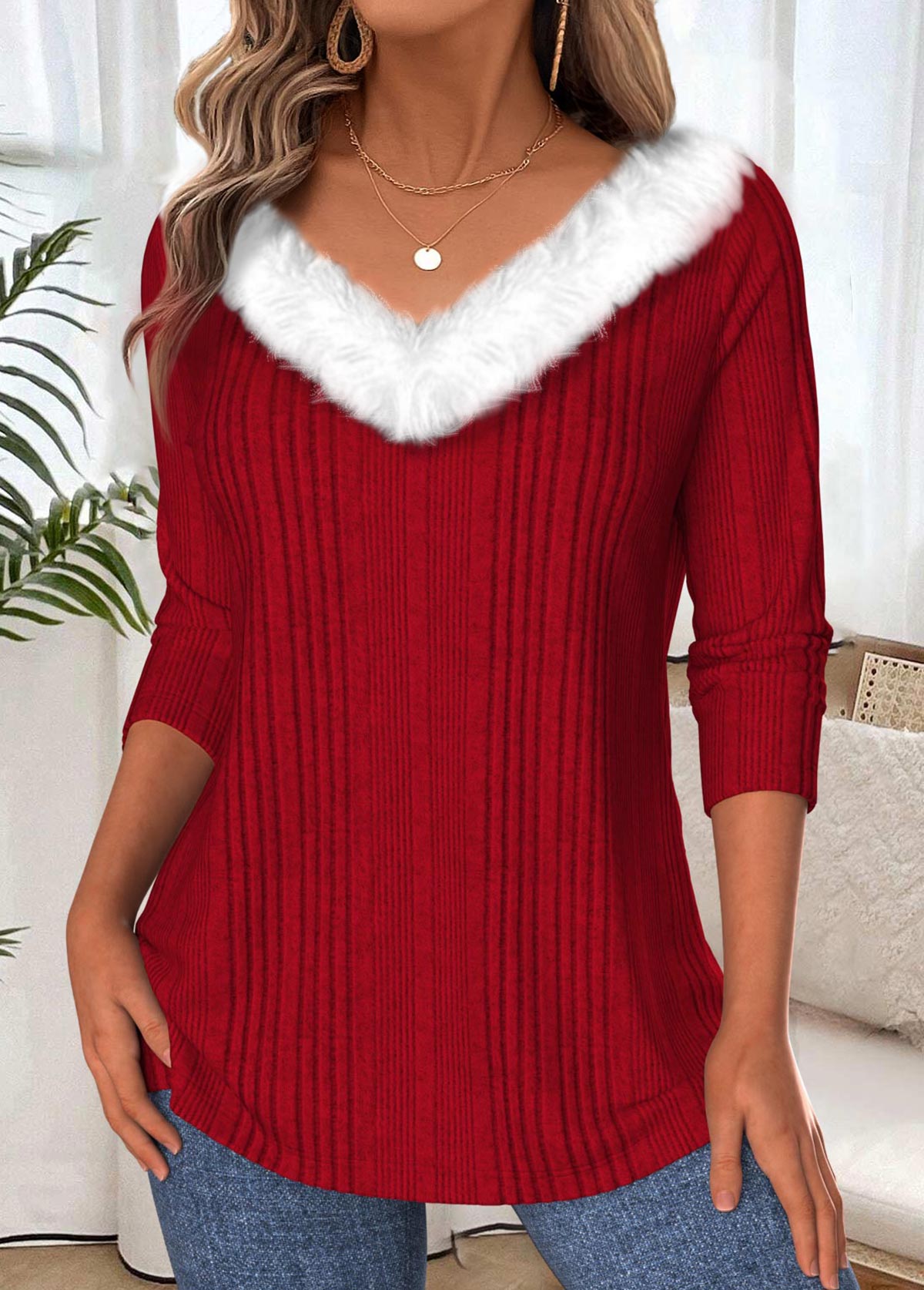 Wine Red Tummy Coverage Long Sleeve T Shirt | picture 