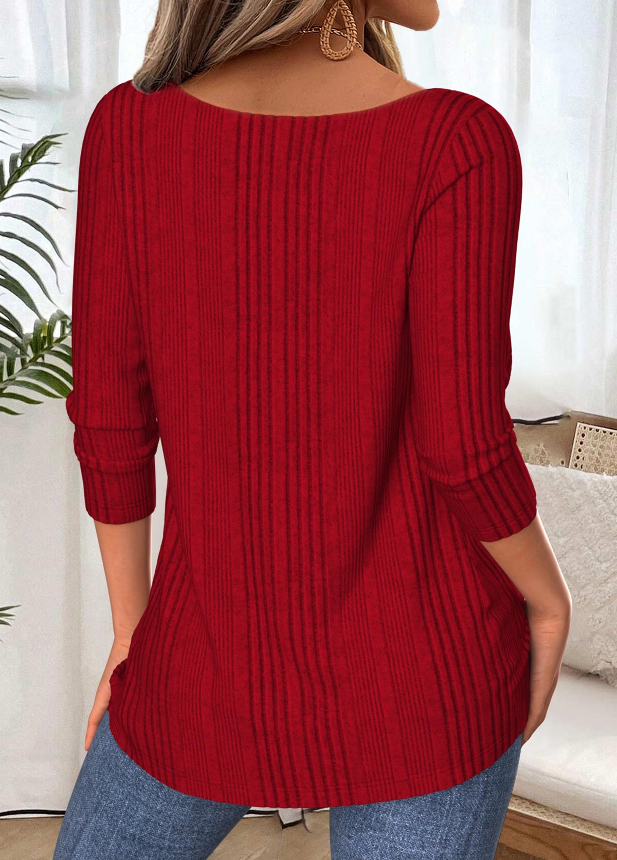 Wine Red Tummy Coverage Long Sleeve T Shirt | picture 