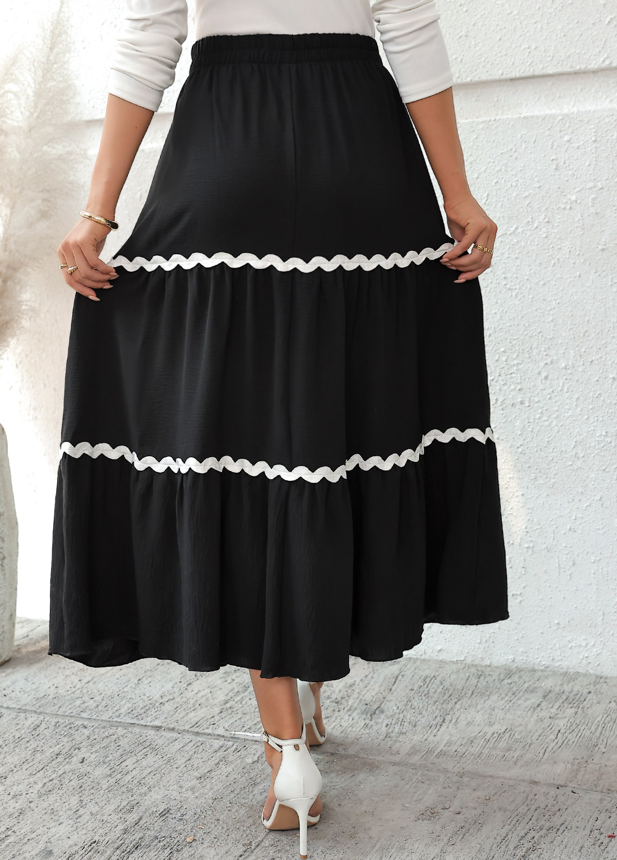 Black A Line Elastic Waist Maxi Skirt | picture 