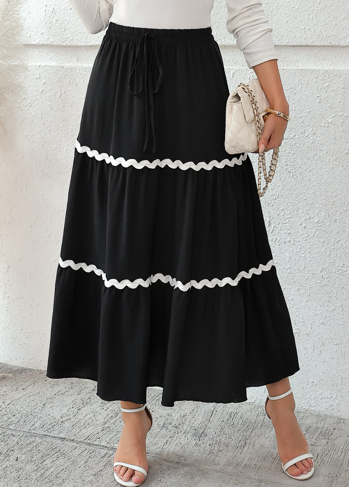 Black A Line Elastic Waist Maxi Skirt | picture 