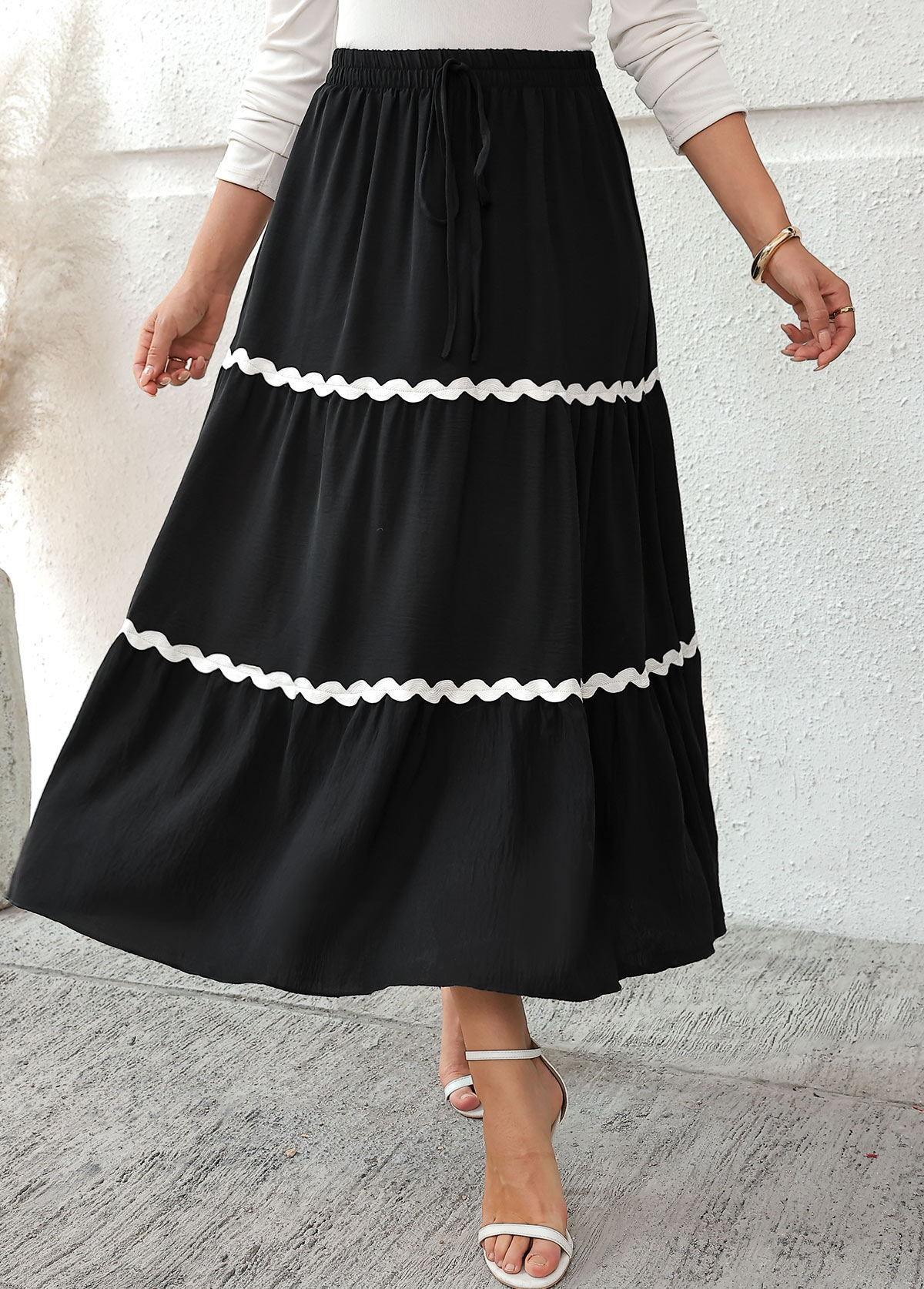 Black A Line Elastic Waist Maxi Skirt | picture 