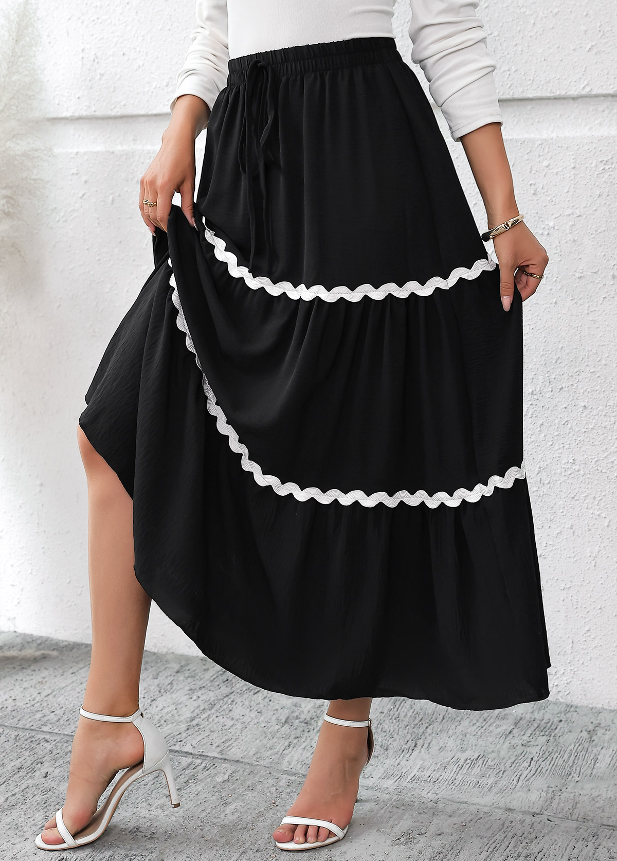 Black A Line Elastic Waist Maxi Skirt | picture 