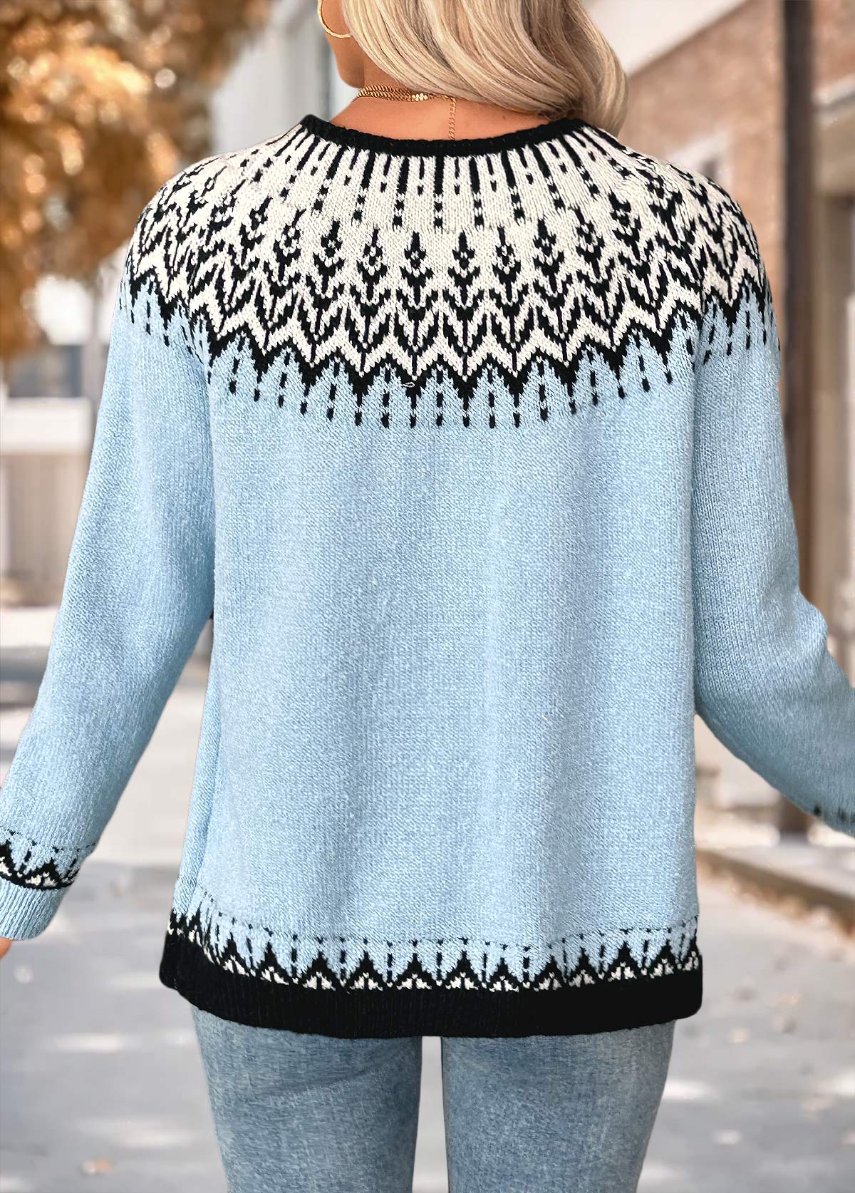 Light Blue Tummy Coverage Tribal Print Long Sleeve Cardigan | picture 