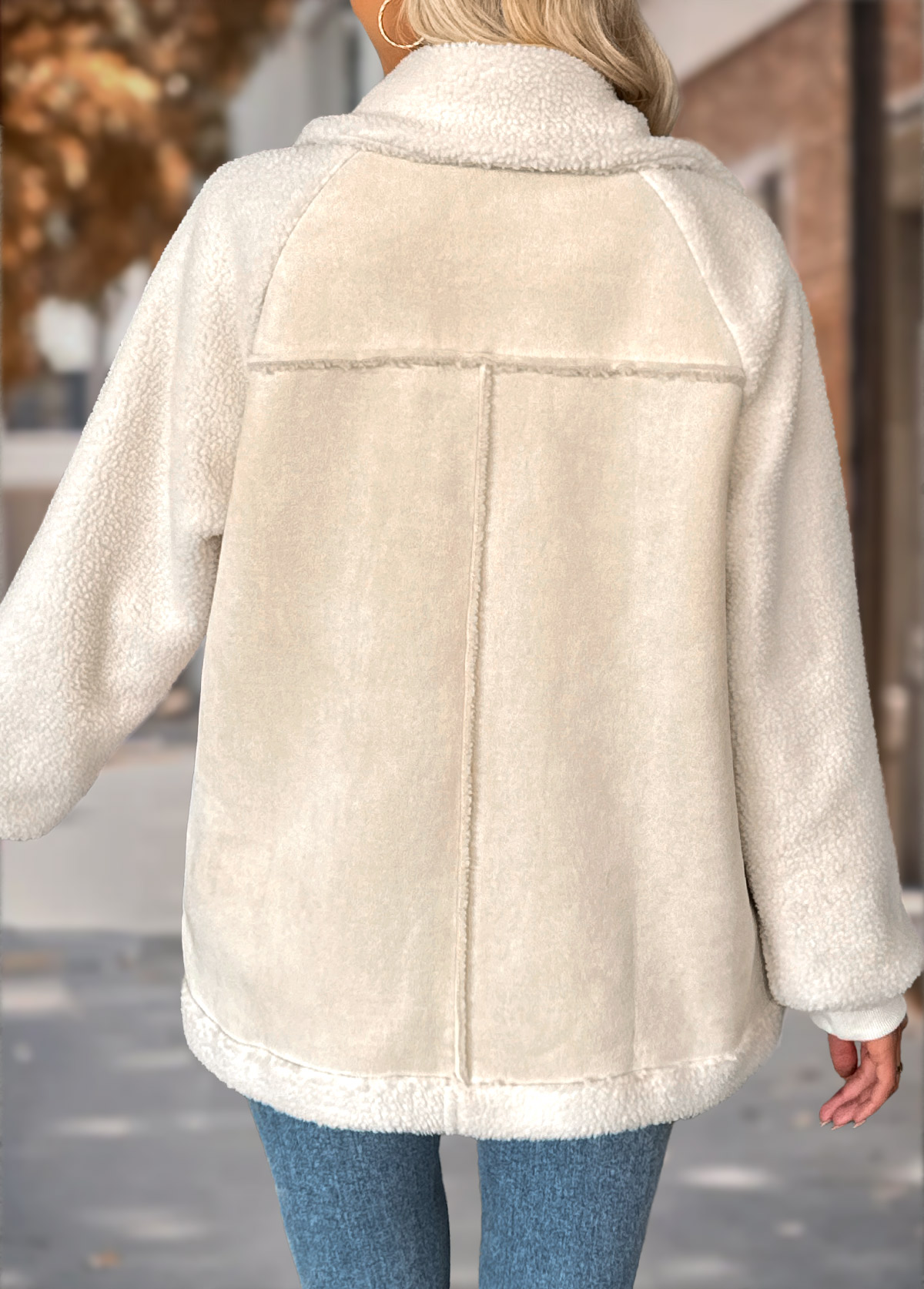 Beige Patchwork Long Sleeve Lapel Coat | picture 