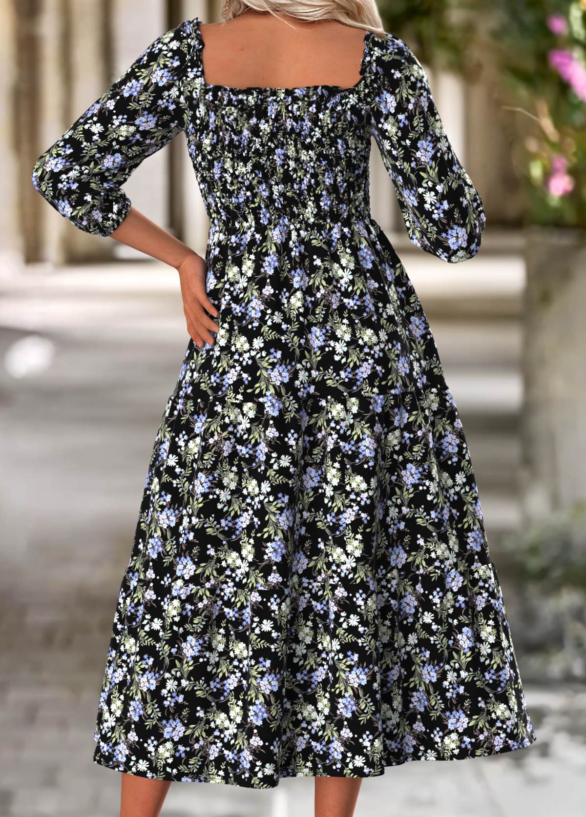 Multi Color Tummy Coverage Floral Print Long Sleeve Dress | picture 