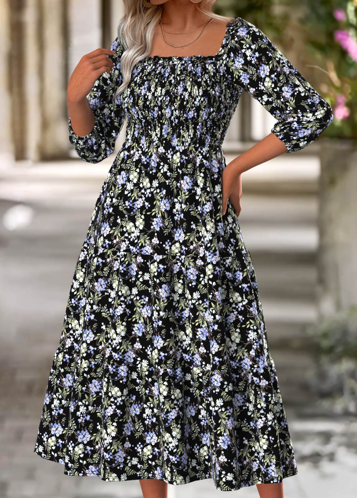 Multi Color Tummy Coverage Floral Print Long Sleeve Dress | picture 