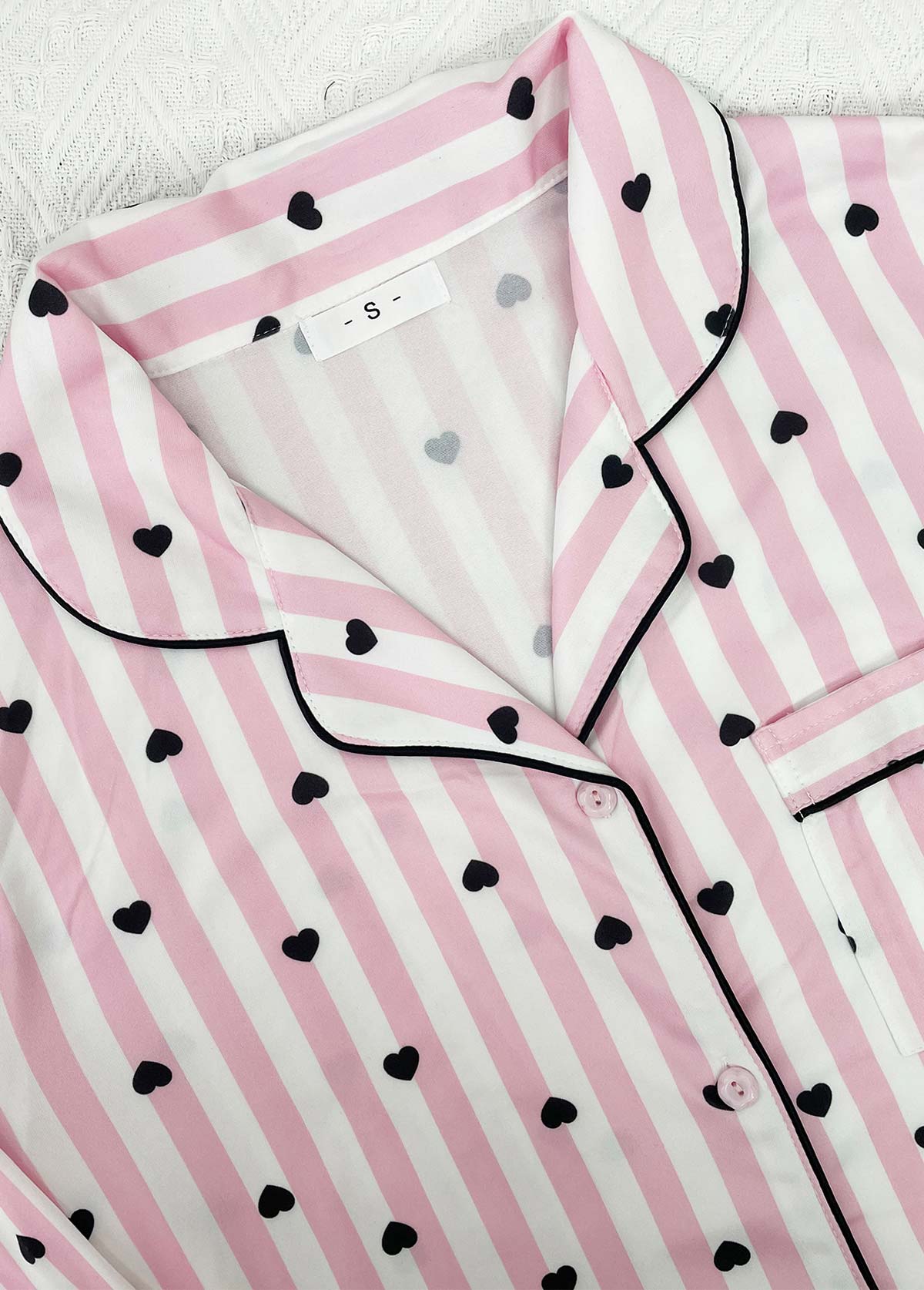 Pink Heart Print Long Sleeve Lounge Top and Pants | picture 