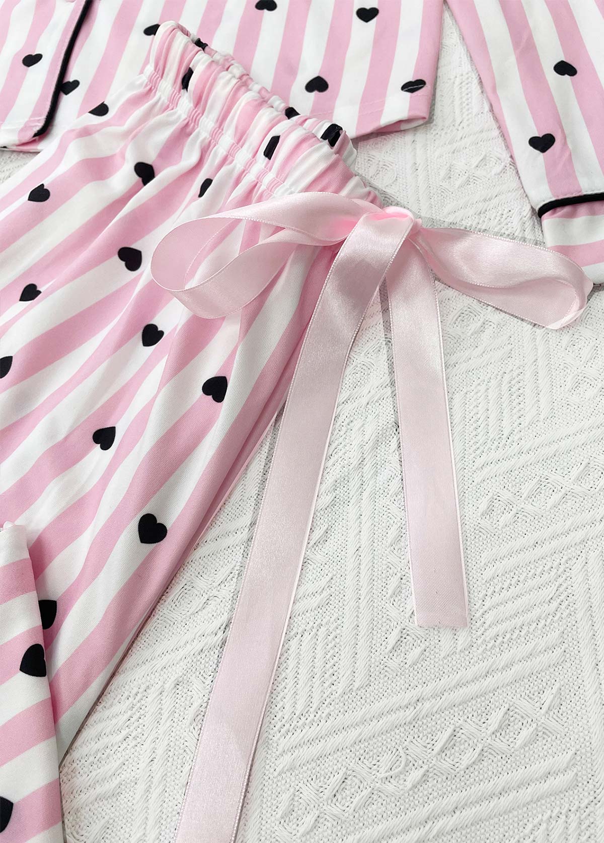 Pink Heart Print Long Sleeve Lounge Top and Pants | picture 