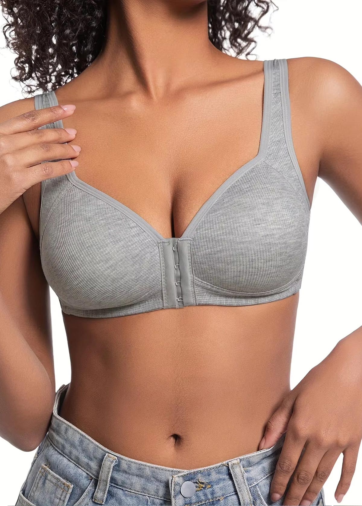 Grey Color V Neck Detail Bra | picture 