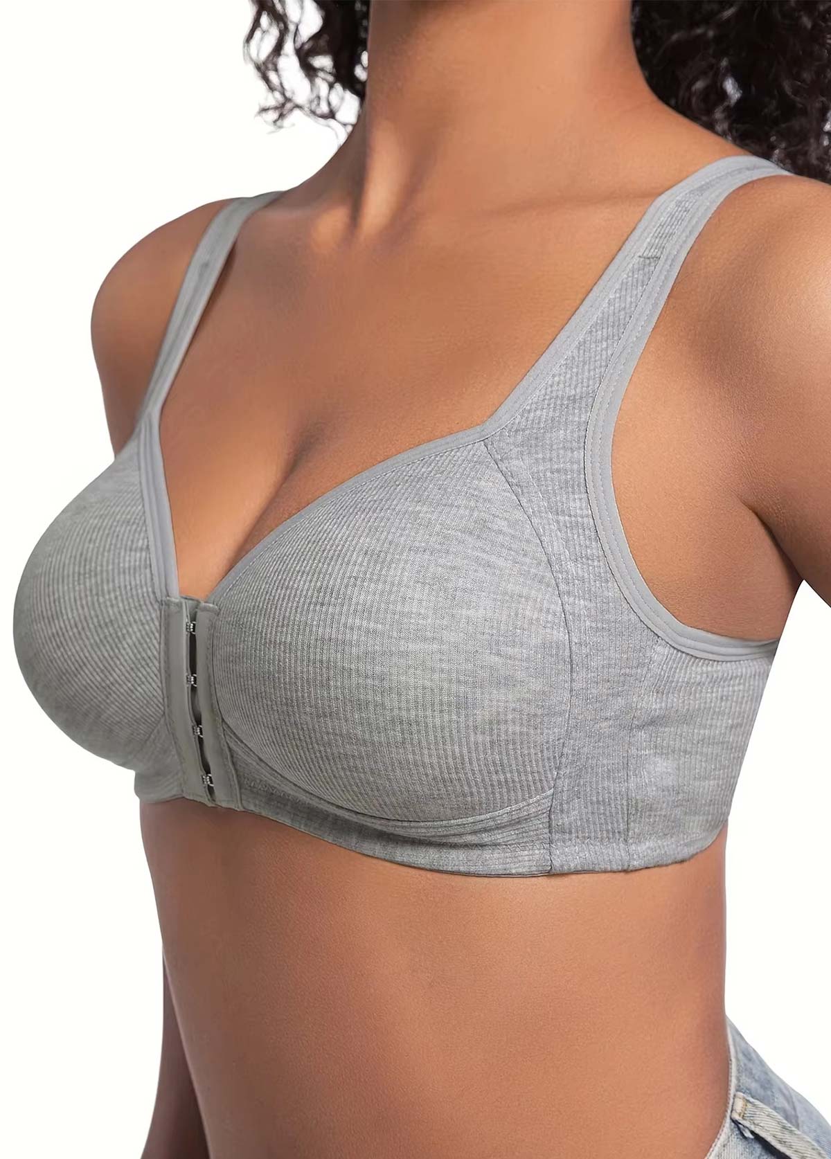 Grey Color V Neck Detail Bra | picture 