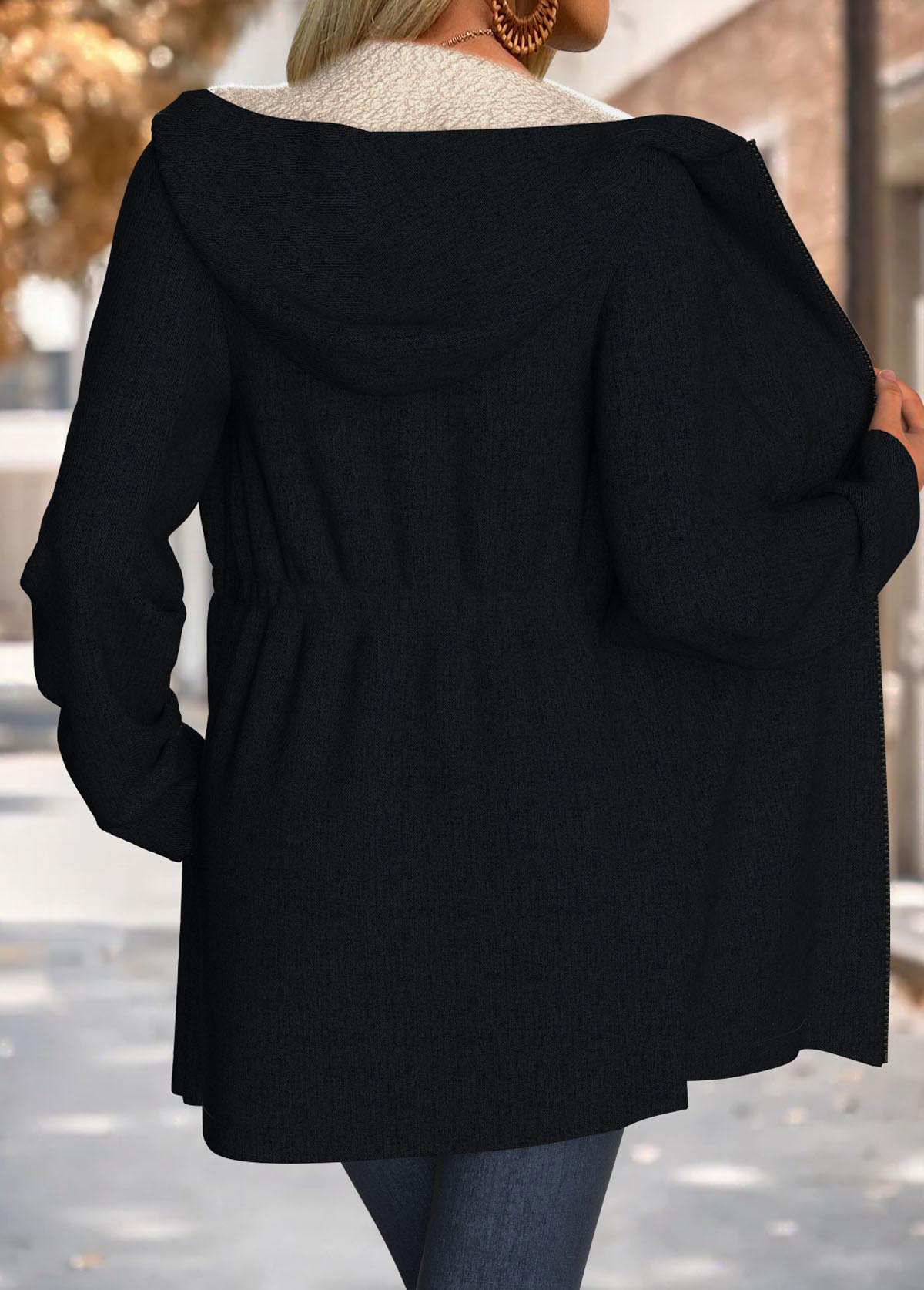 Black Tummy Coverage Long Sleeve Hooded Coat | picture 
