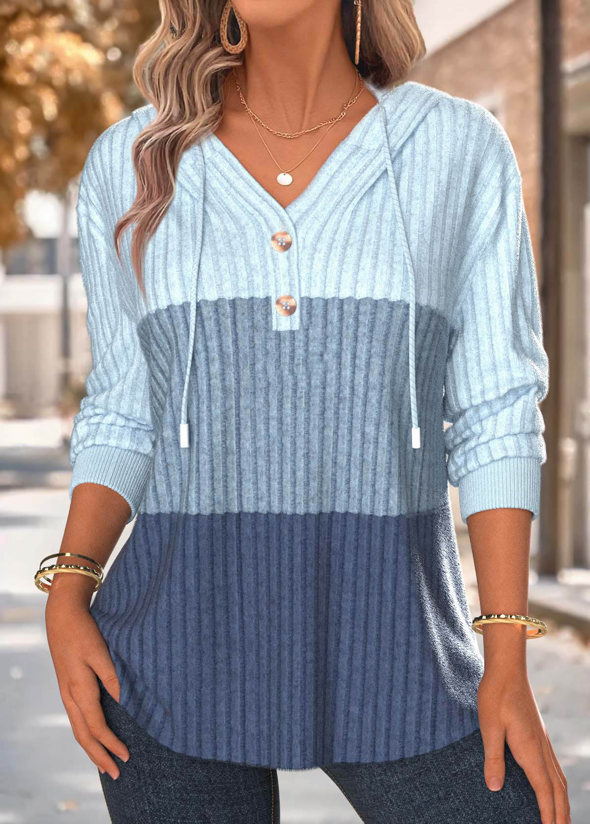 Blue Tummy Coverage Long Sleeve Hoodie | picture 