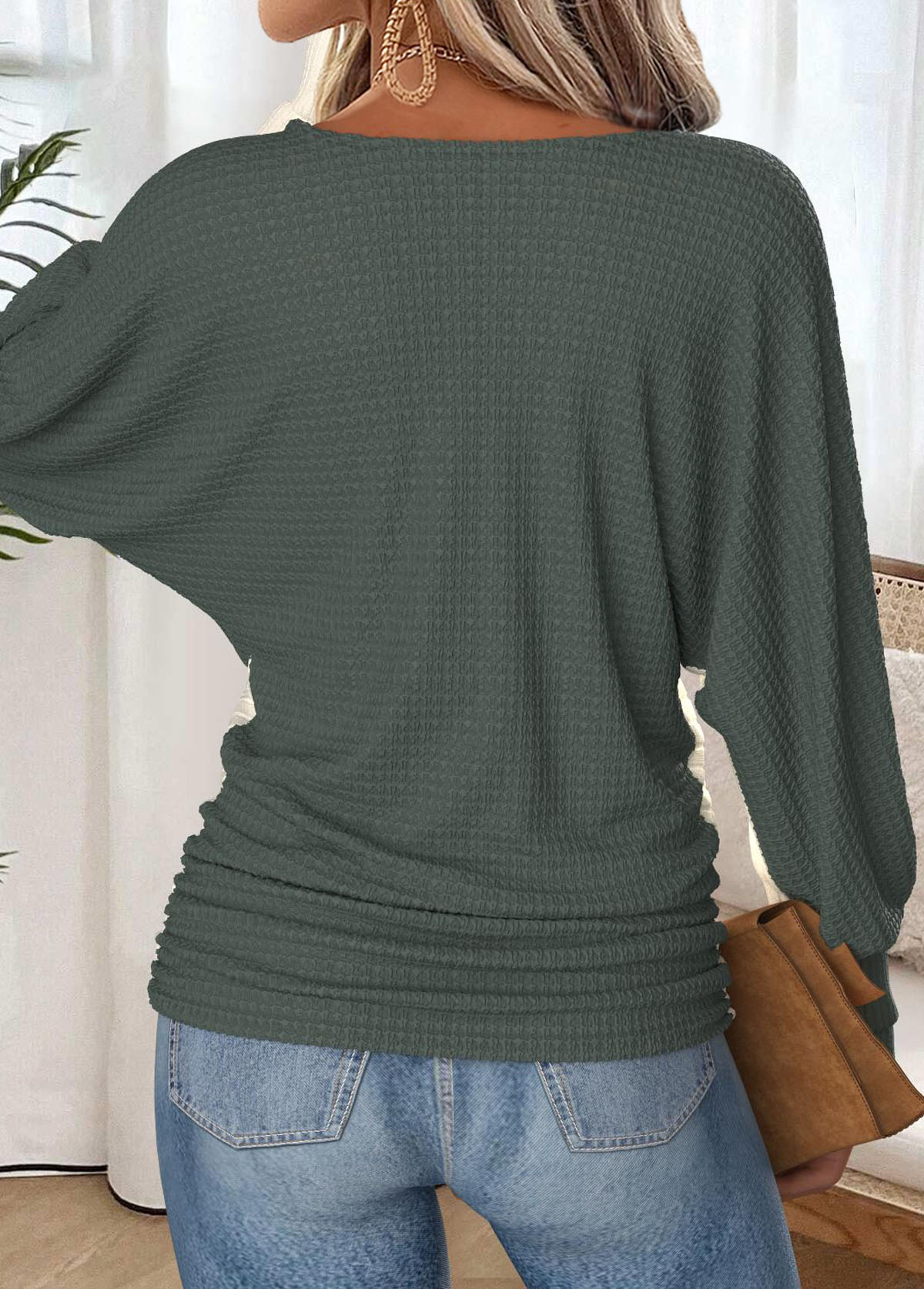 Sage Green Tummy Coverage Extra Long Sleeve T Shirt | picture 