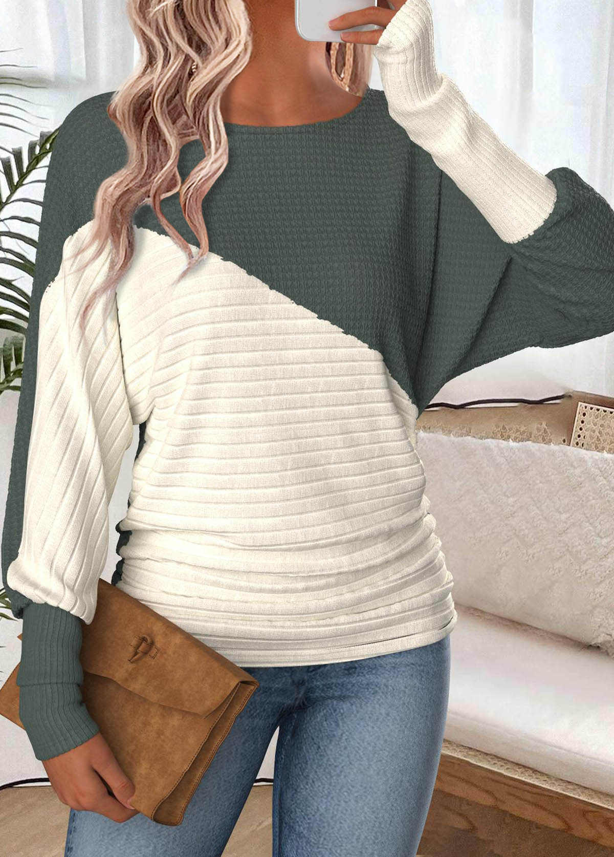 Sage Green Tummy Coverage Extra Long Sleeve T Shirt | picture 