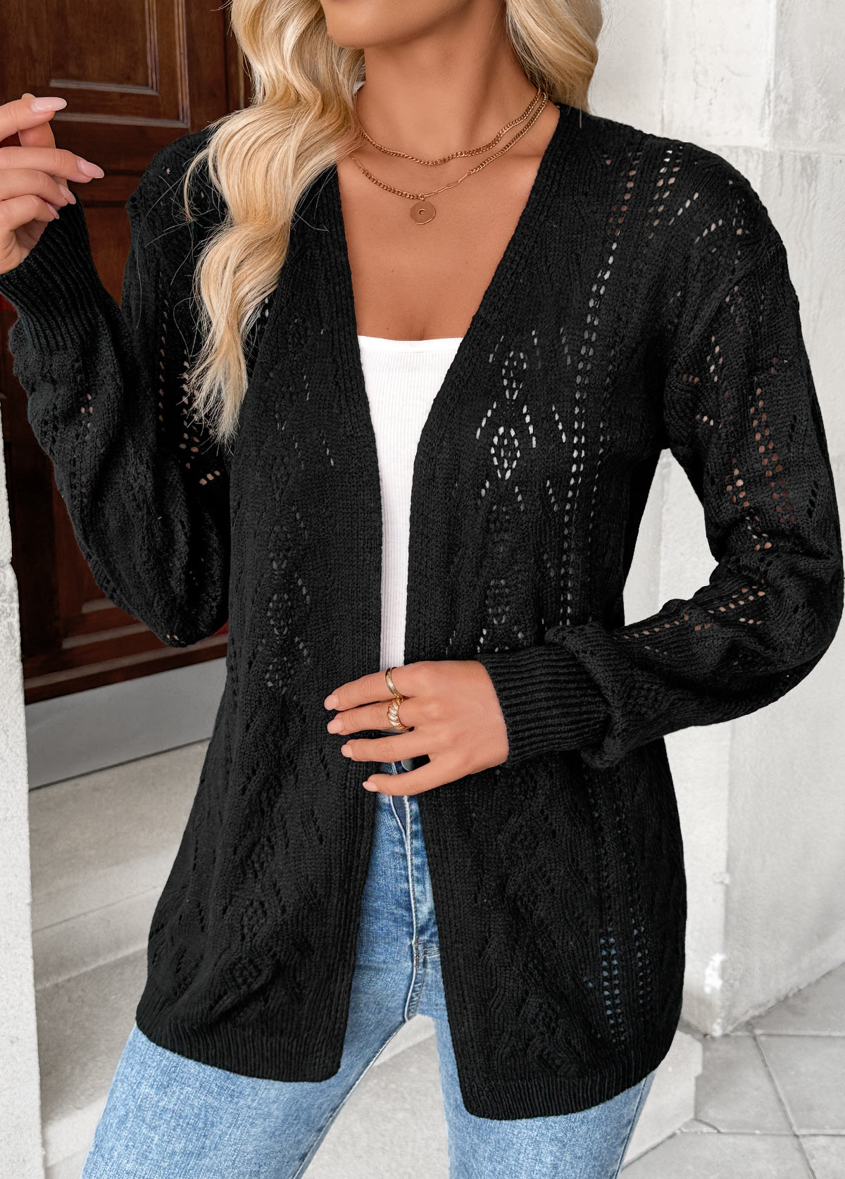 Black Color Long Sleeve Tunic Cardigan | picture 