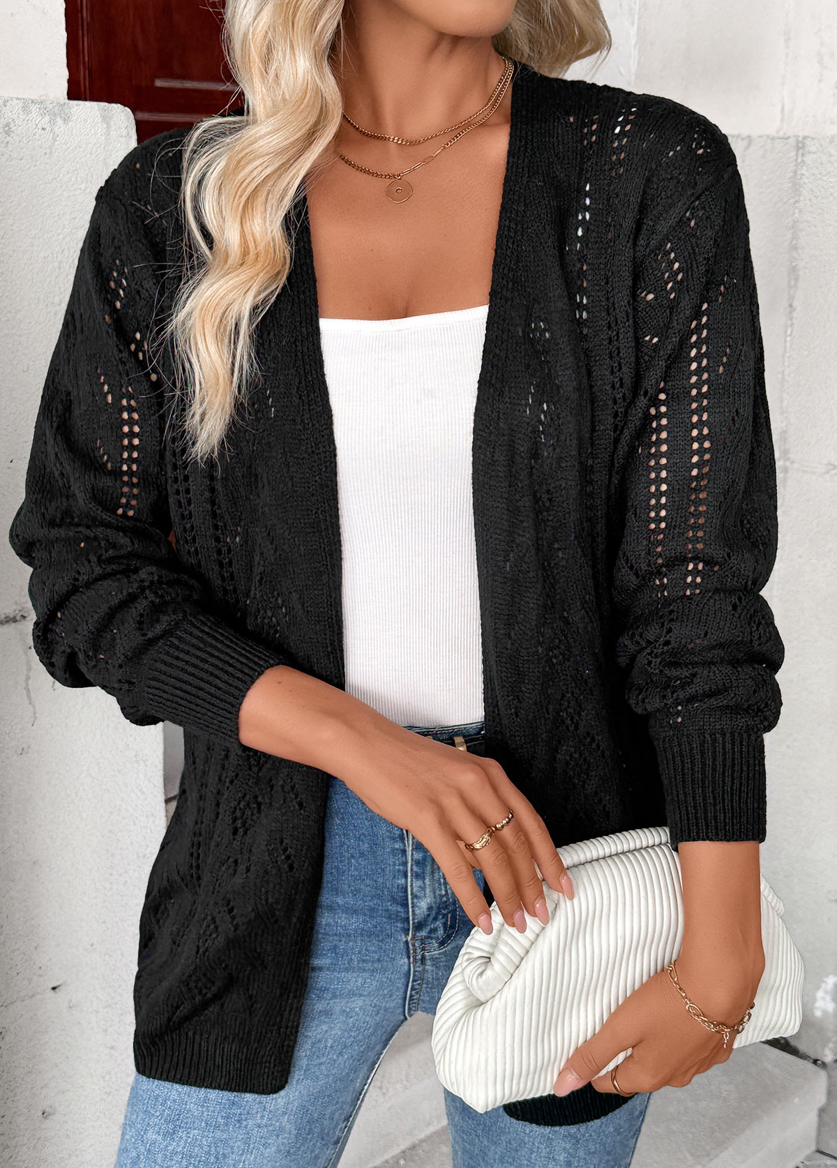 Black Color Long Sleeve Tunic Cardigan | picture 