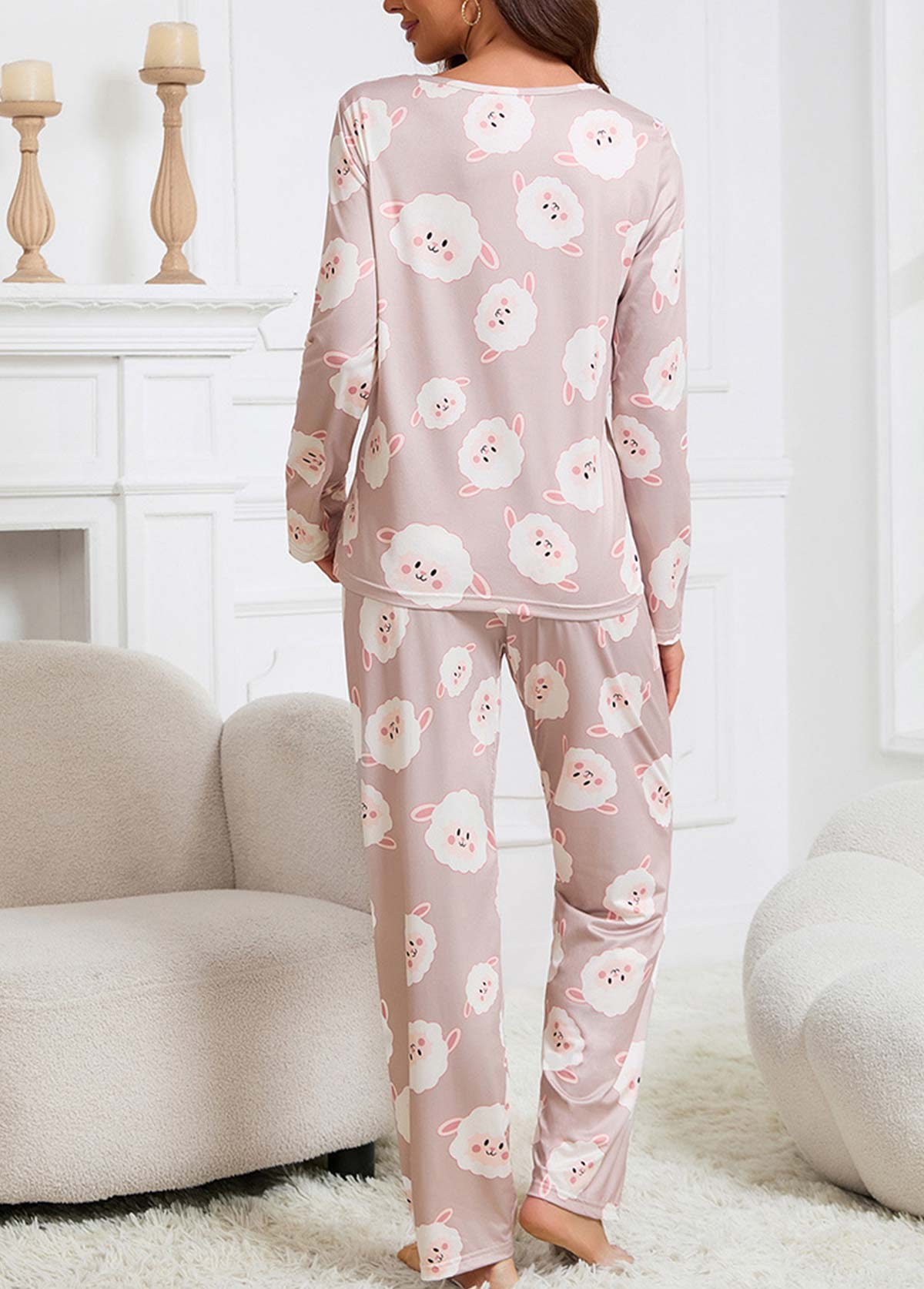 Skin Color Animal Print Lounge Top and Pants | picture 