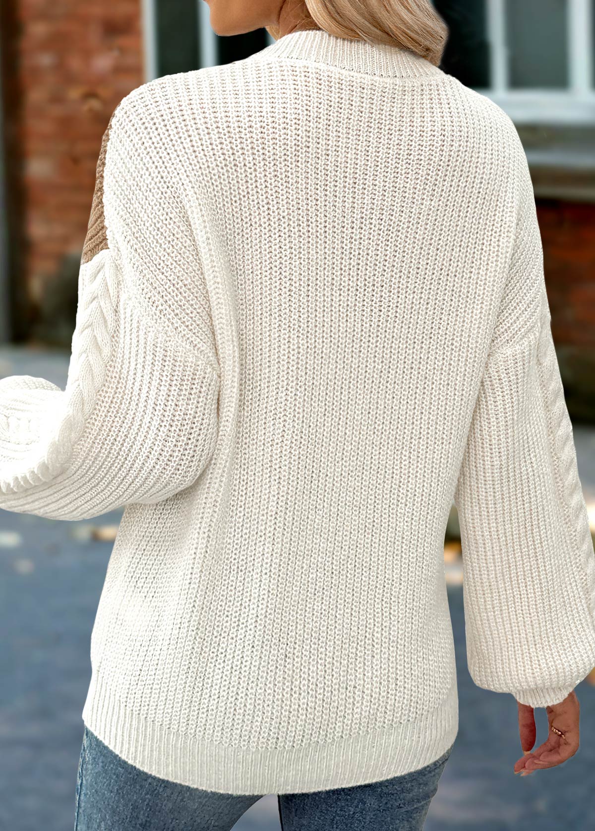 Light Camel Tummy Coverage Long Sleeve Round Neck Sweater | picture 