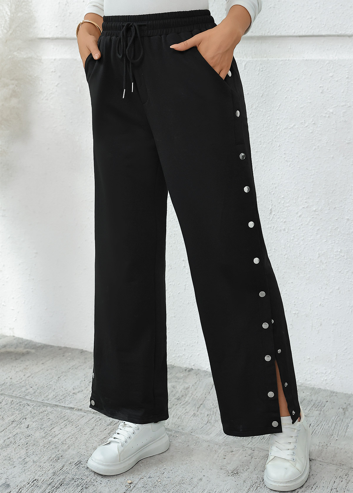 Black Pocket Wide Leg Elastic Waist High Waisted Pants | picture 