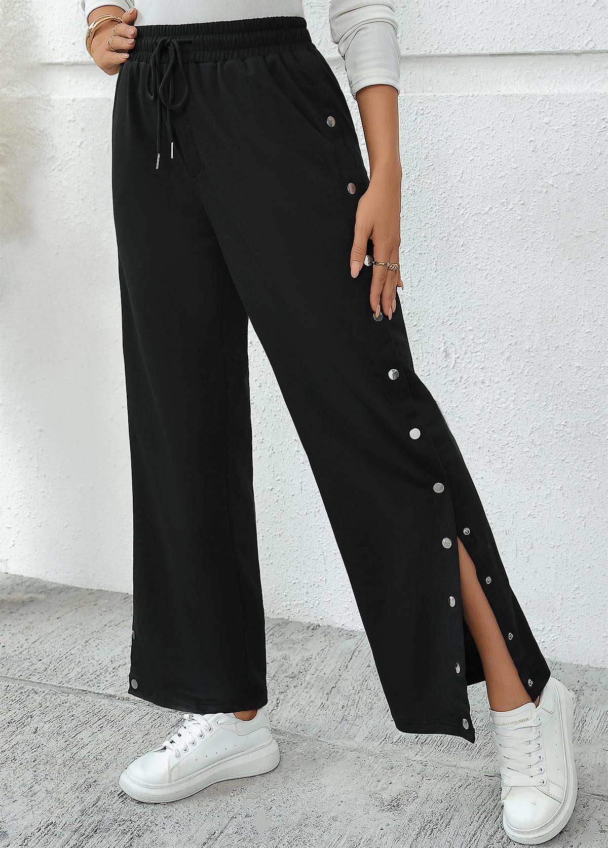 Black Pocket Wide Leg Elastic Waist High Waisted Pants | picture 