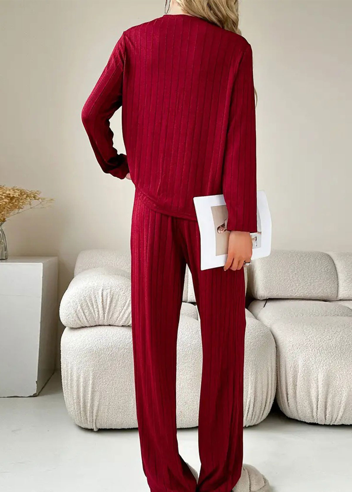 Wine Red Long Sleeve Lounge Top and Pants | picture 