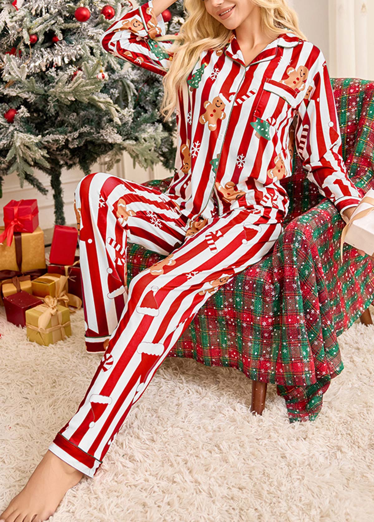 Christmas Red Long Sleeve Lounge Top and Pants | picture 