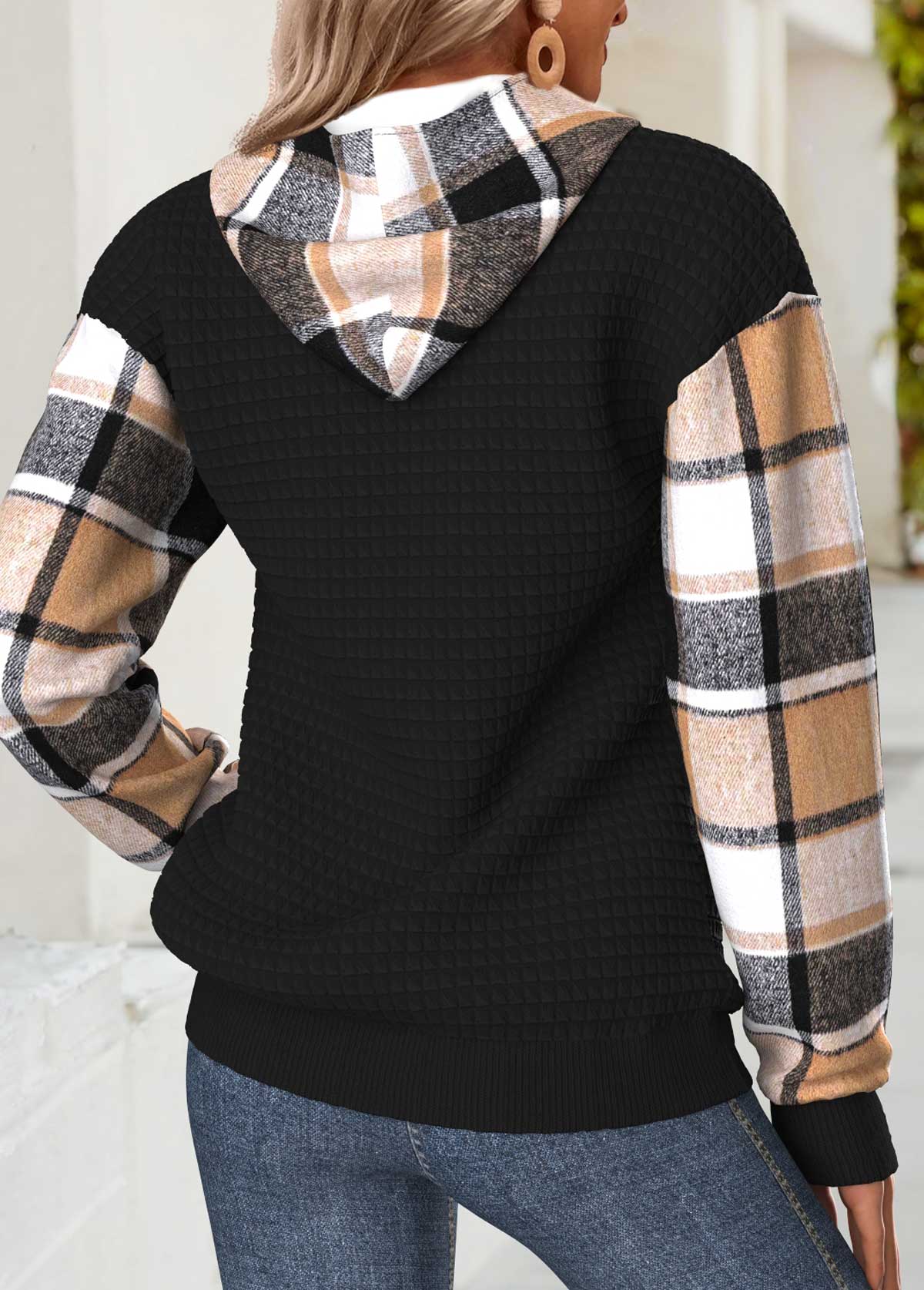 Black Tummy Coverage Plaid Long Sleeve Hoodie | picture 