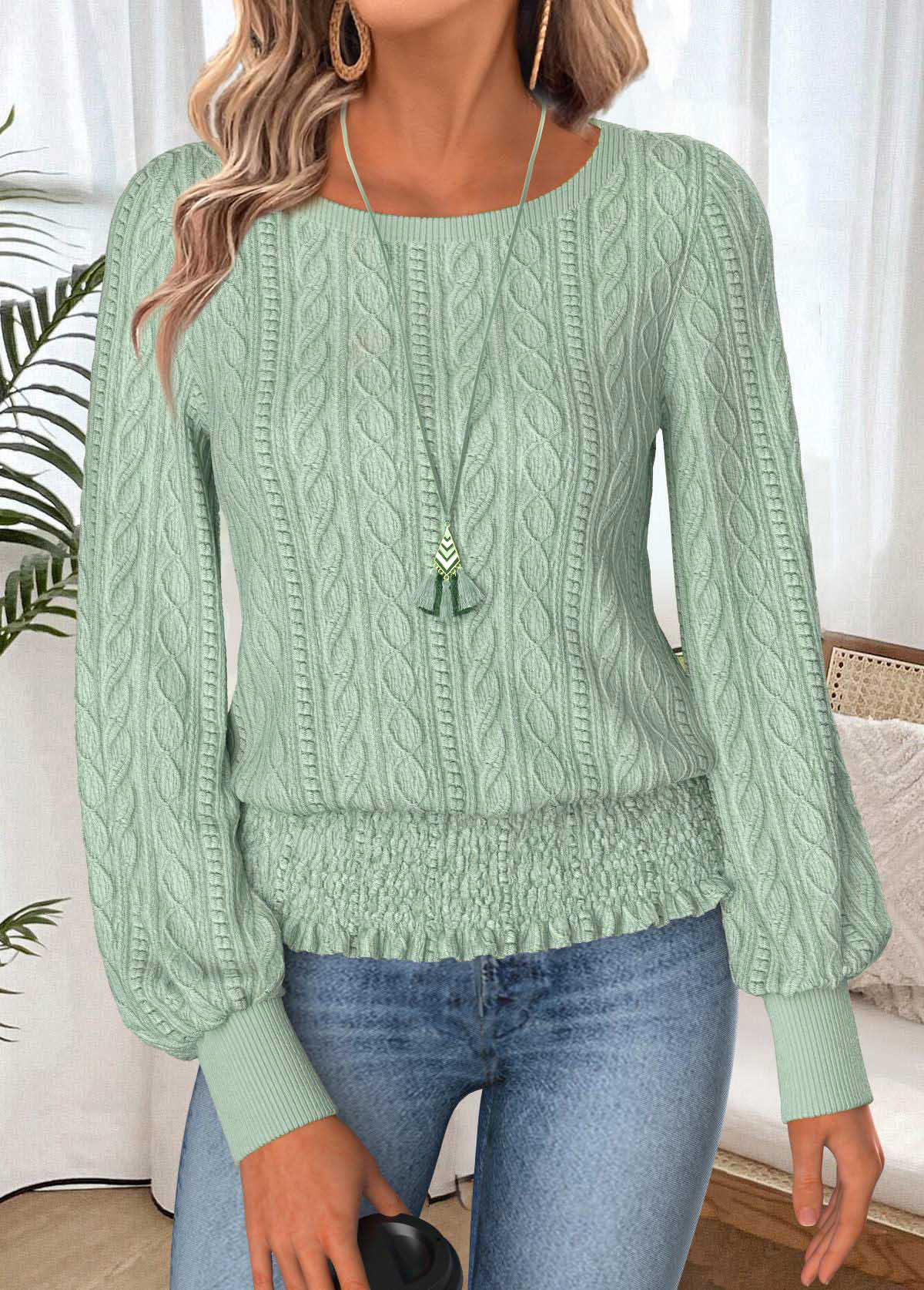 Sage Green Tummy Coverage Long Sleeve T Shirt | picture 