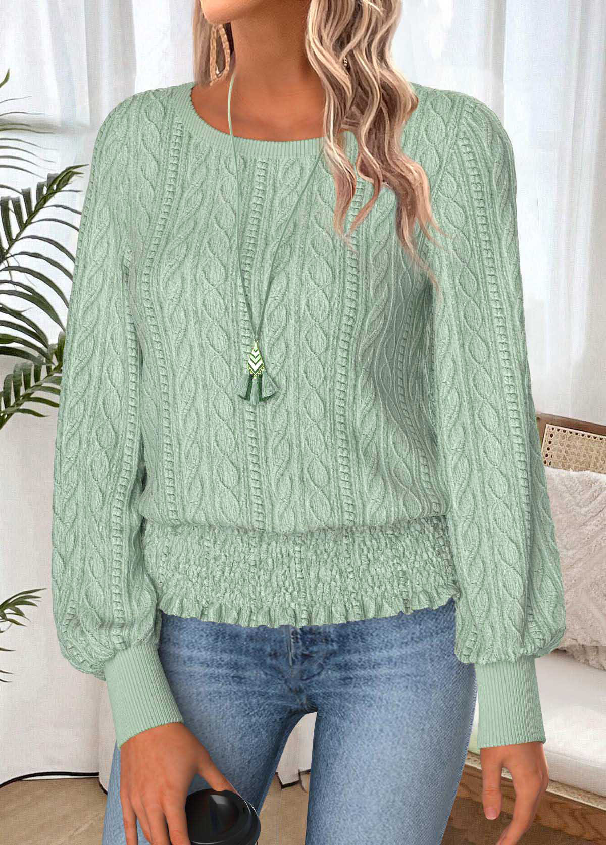 Sage Green Tummy Coverage Long Sleeve T Shirt | picture 