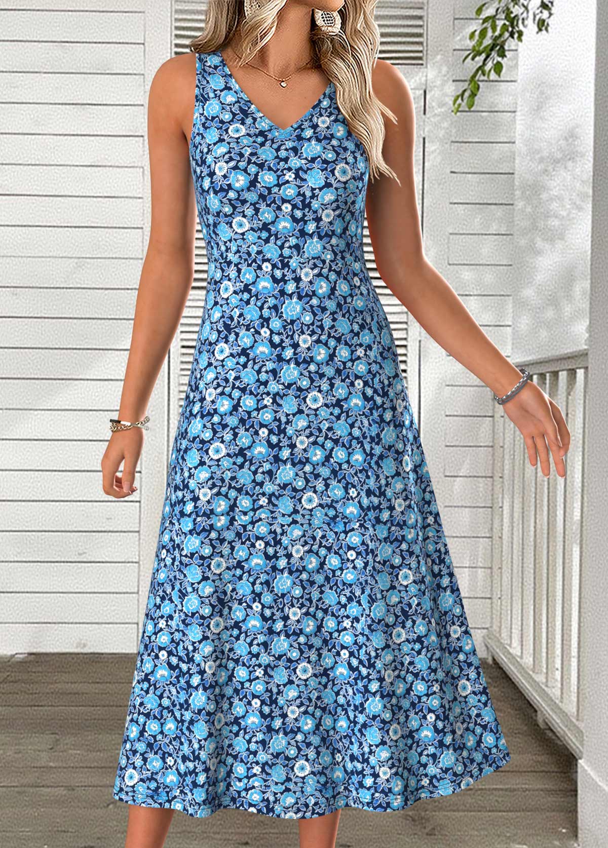 Sky Blue Tummy Coverage Bracelet Sleeve Dress and Cardigan | picture 