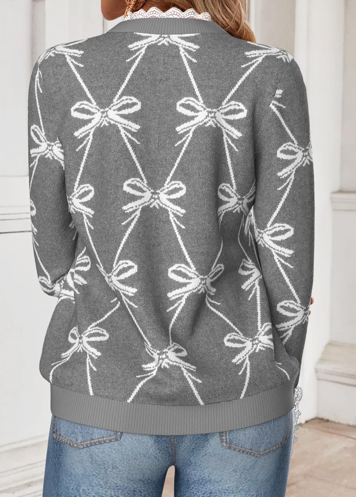Light Grey Marl Curved Hem Butterfly Print Sweatshirt | picture 