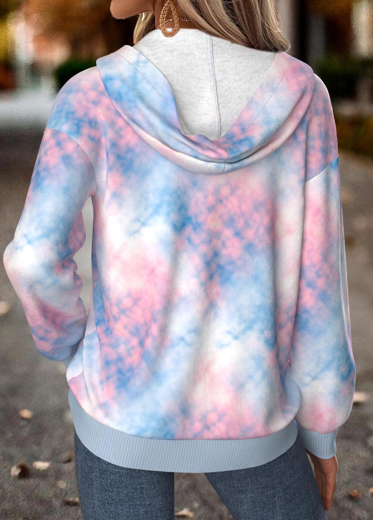 Multi Color Tummy Coverage Tie Dye Print Hoodie | picture 