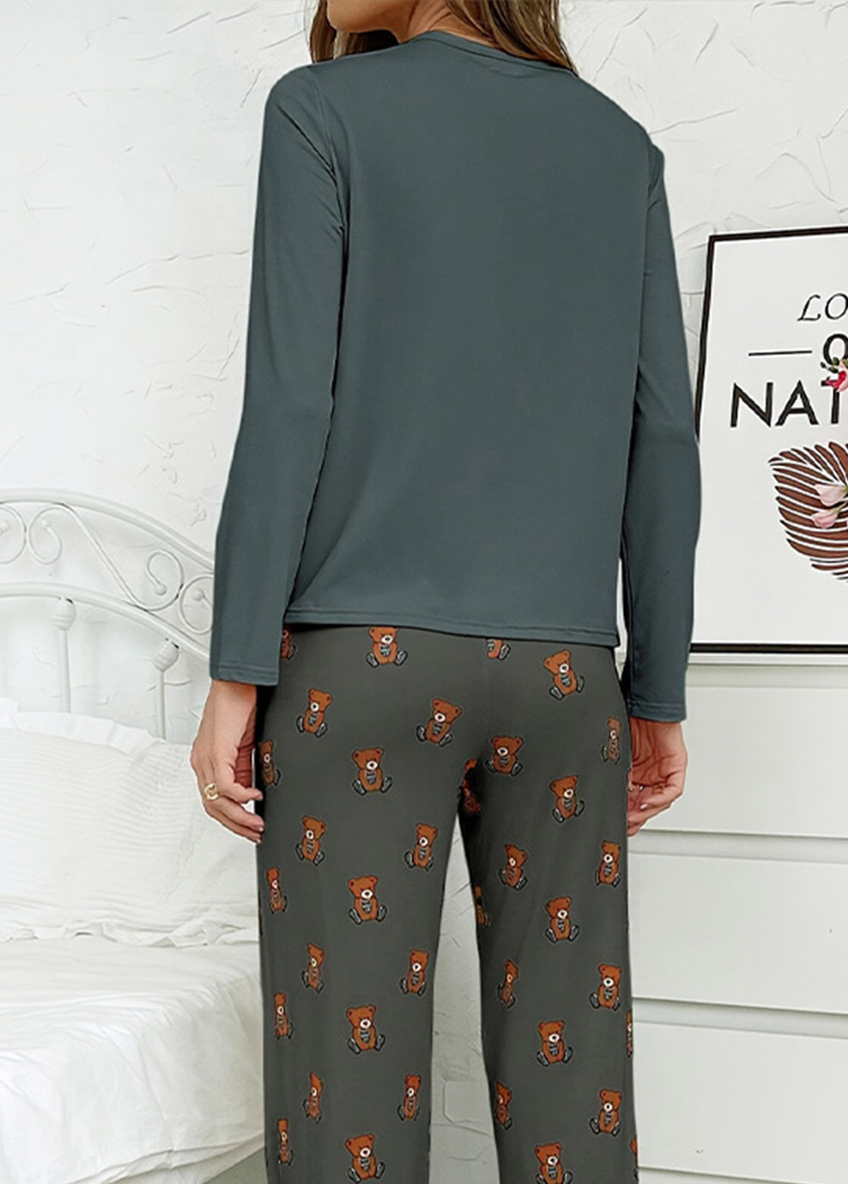Blackish Green Animal Print Lounge Top and Pants | picture 