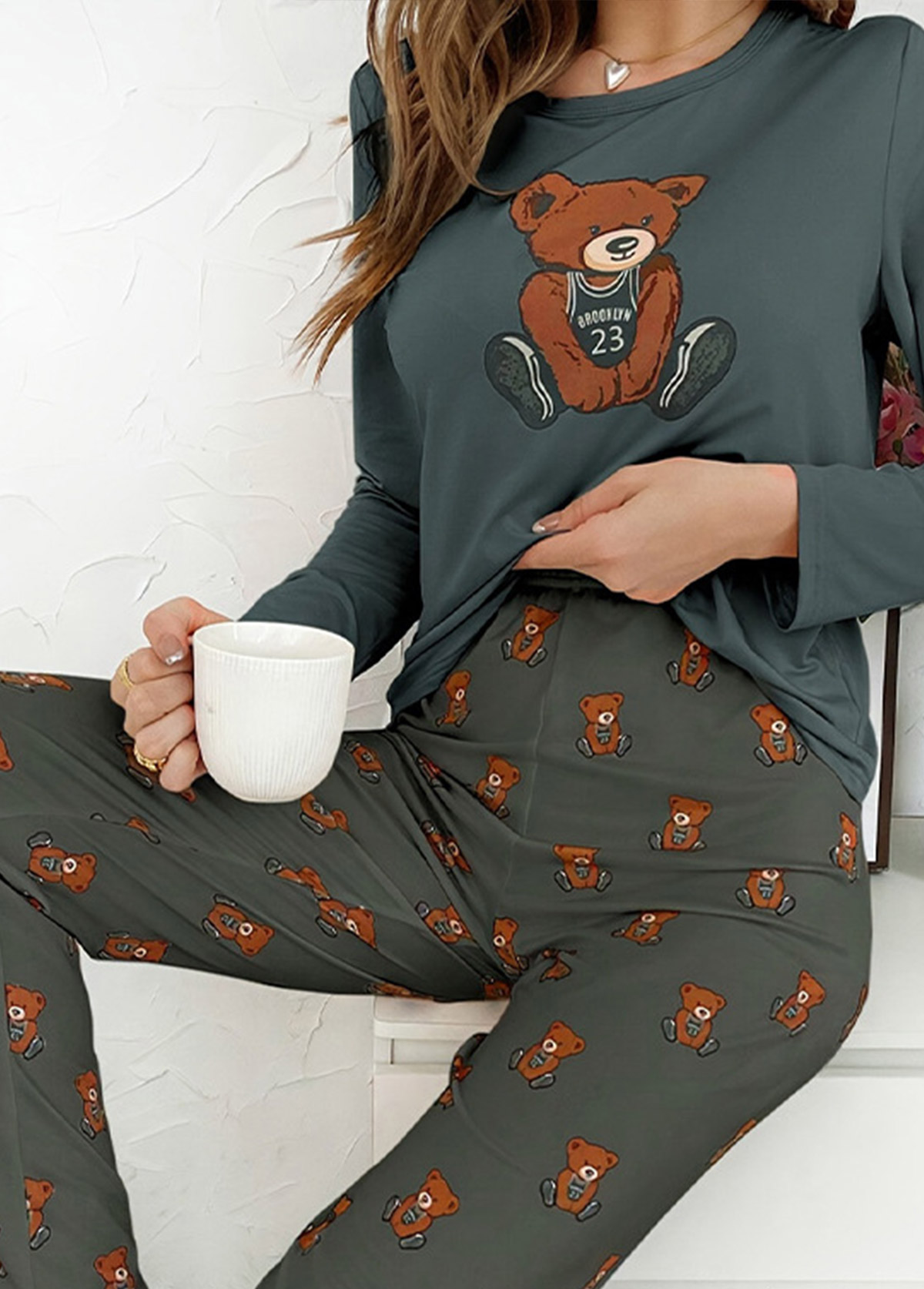 Blackish Green Animal Print Lounge Top and Pants | picture 