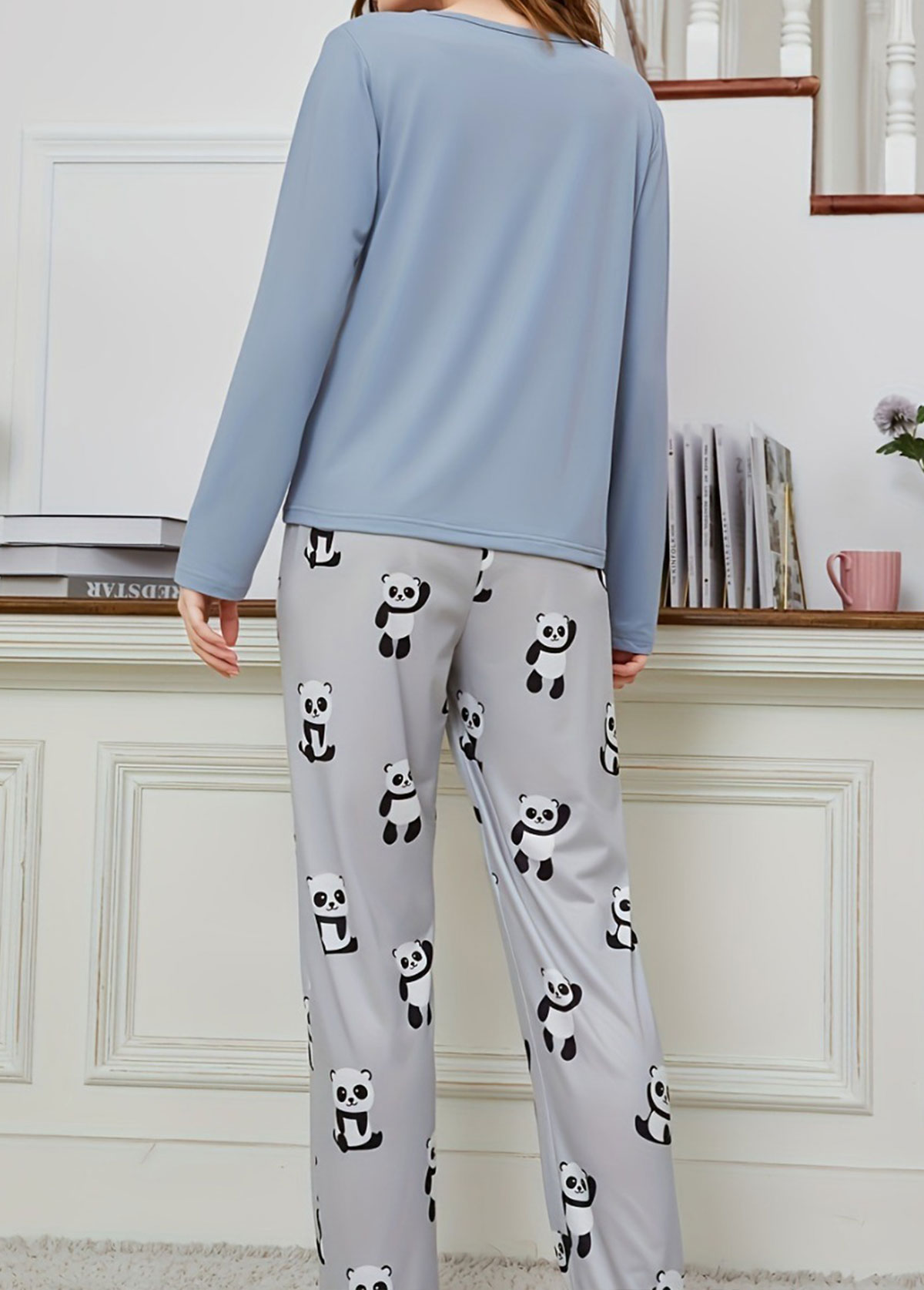 Dusty Blue Animal Print Lounge Top and Pants | picture 