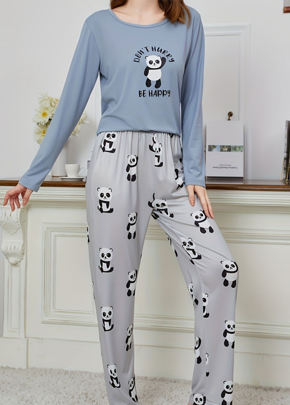 Dusty Blue Animal Print Lounge Top and Pants | picture 
