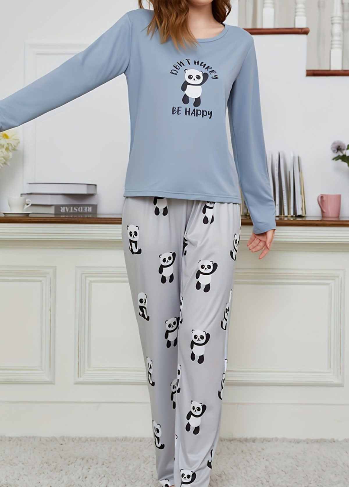 Dusty Blue Animal Print Lounge Top and Pants | picture 