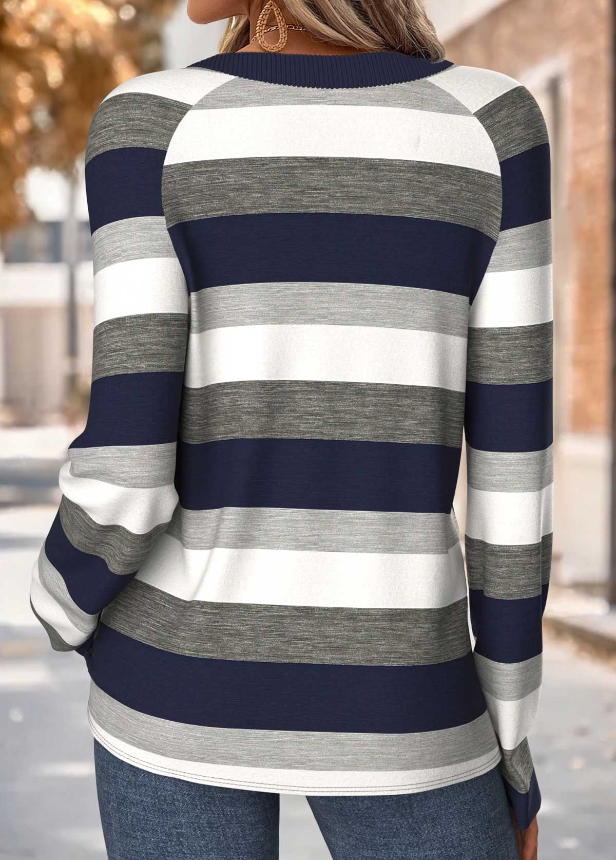 Navy Tummy Coverage Striped Long Sleeve T Shirt | picture 