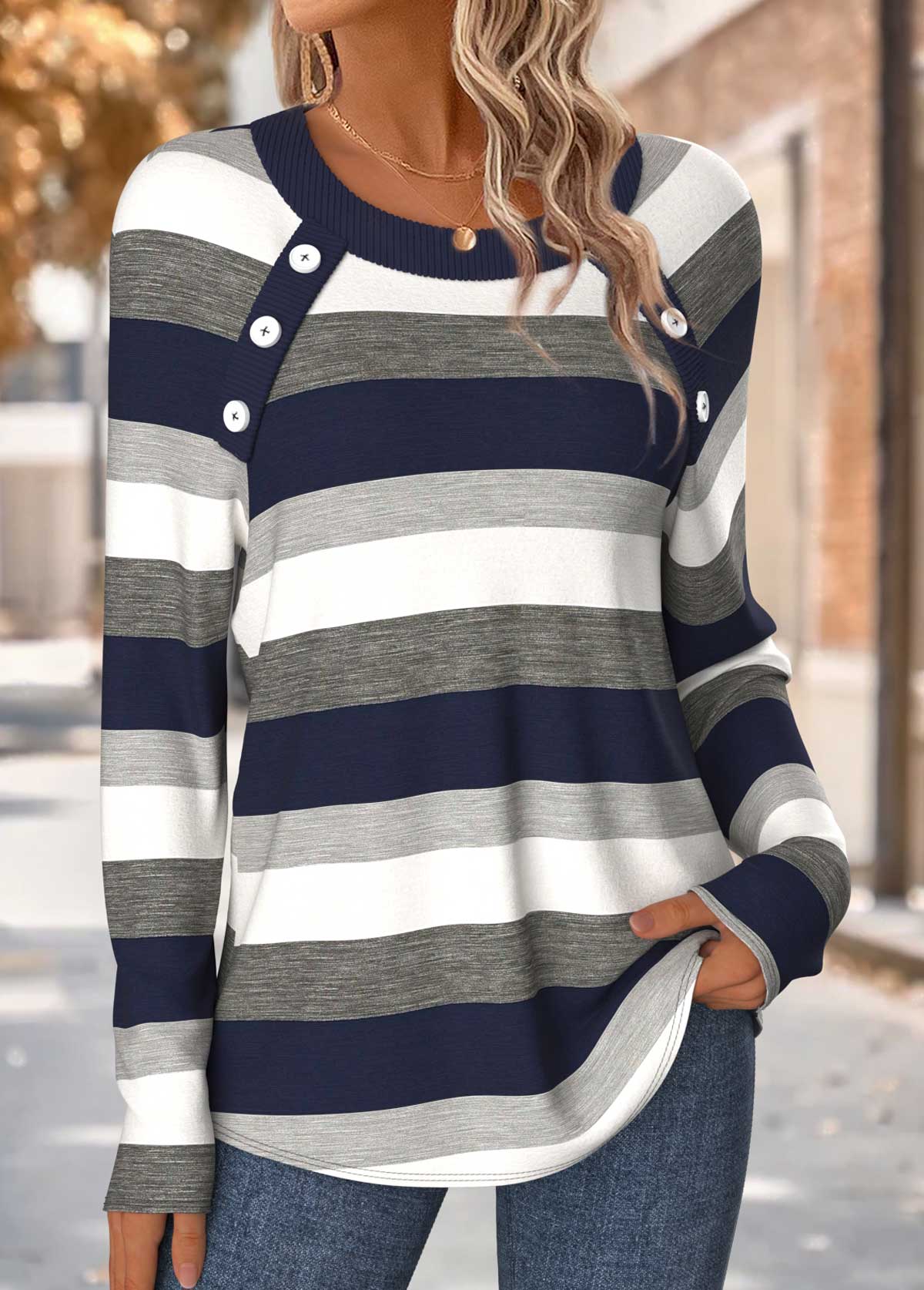 Navy Tummy Coverage Striped Long Sleeve T Shirt | picture 