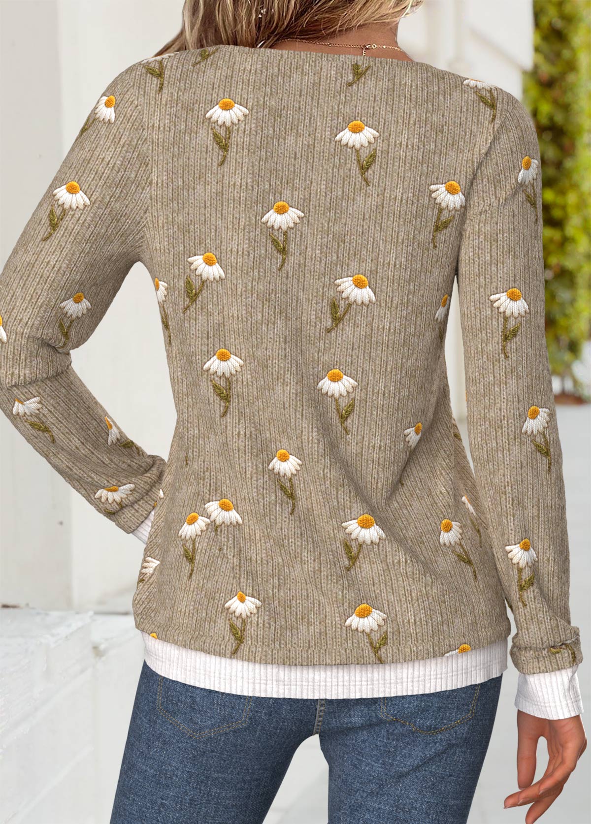 Dark Coffee Tummy Coverage Daisy Print T Shirt | picture 