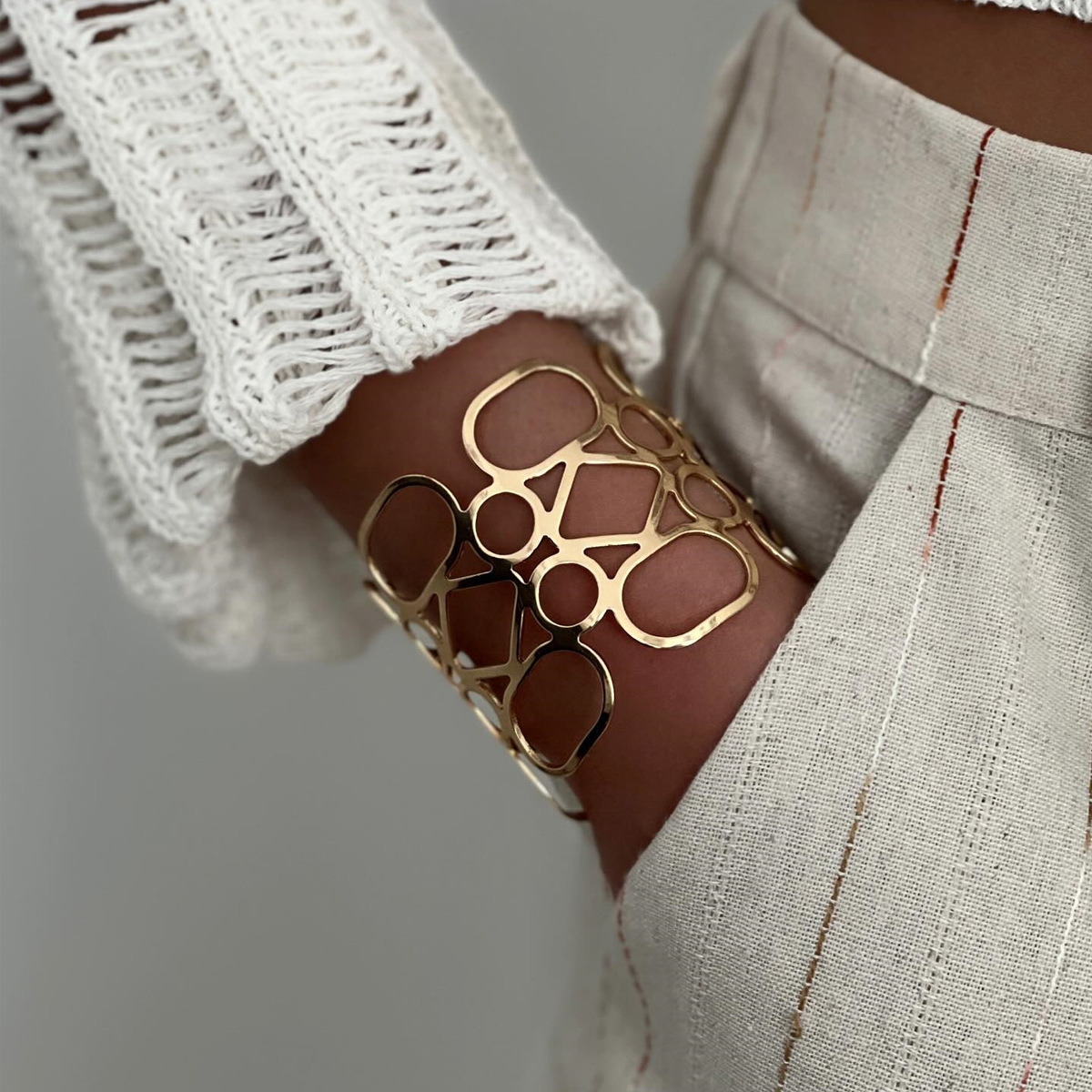 Golden Color Alloy Detail Openwork Bangle | picture 