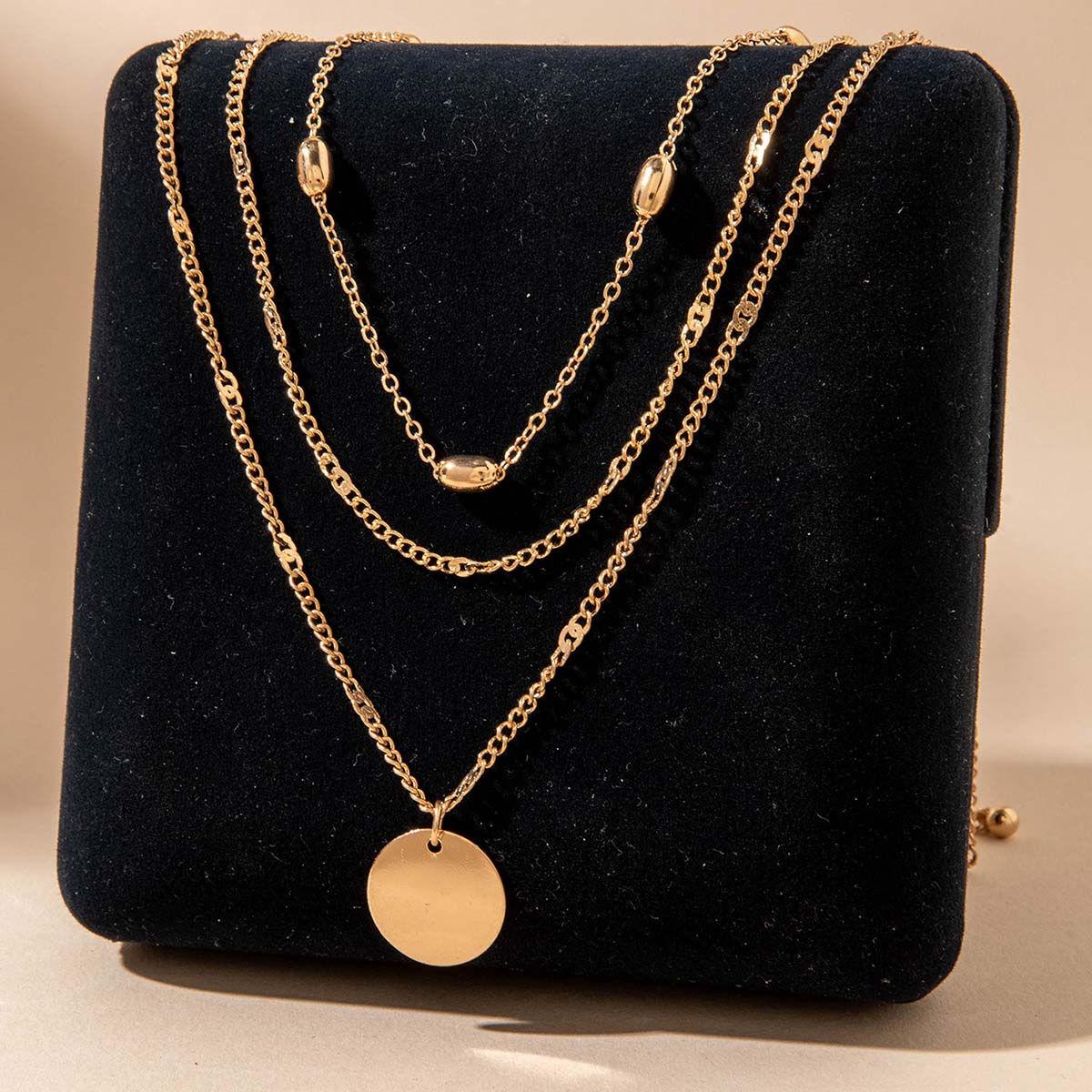Golden Layered Round Design Alloy Necklace | picture 