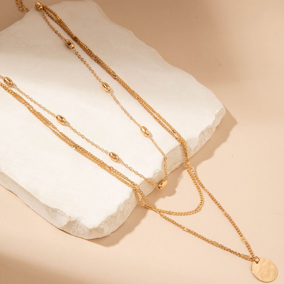 Golden Layered Round Design Alloy Necklace | picture 