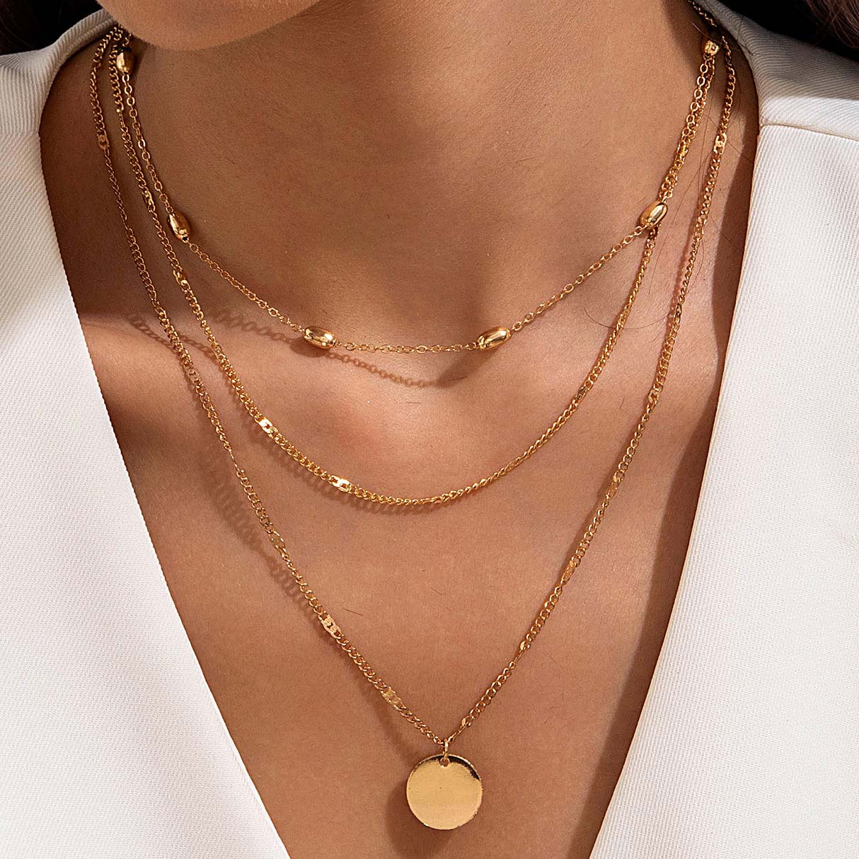 Golden Layered Round Design Alloy Necklace | picture 