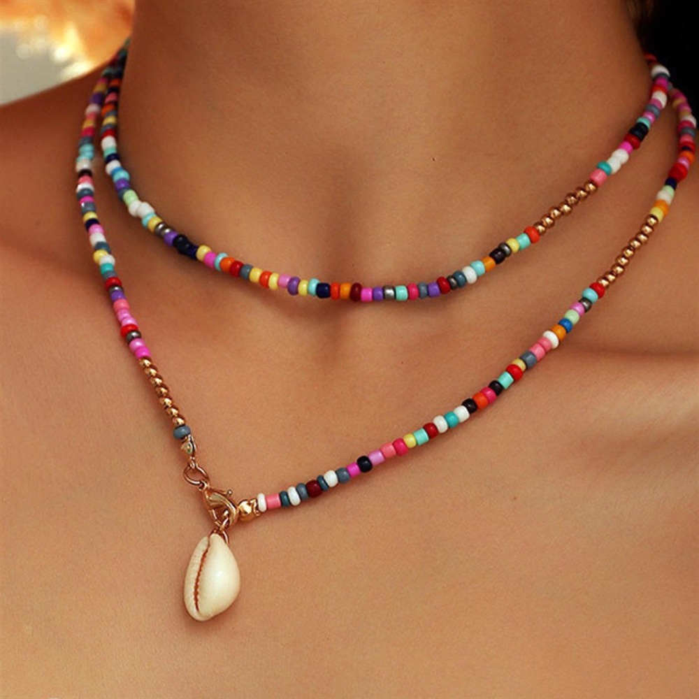 Multi Color Shell Acrylic Detail Necklace | picture 