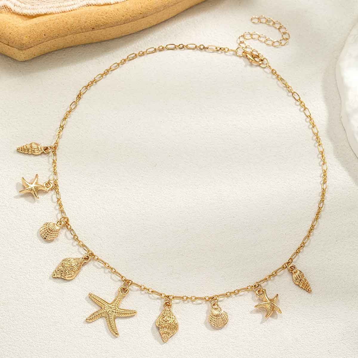 Golden Shell Starfish Design Alloy Necklace | picture 