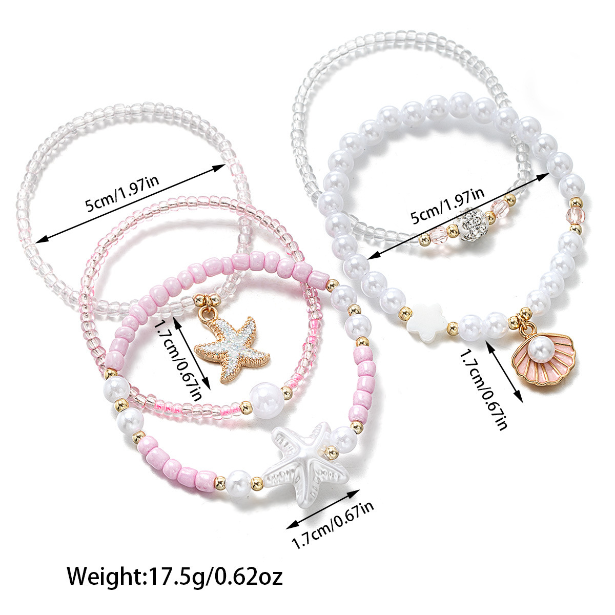 Pink Shell Seed Beads Bracelets Set | picture 