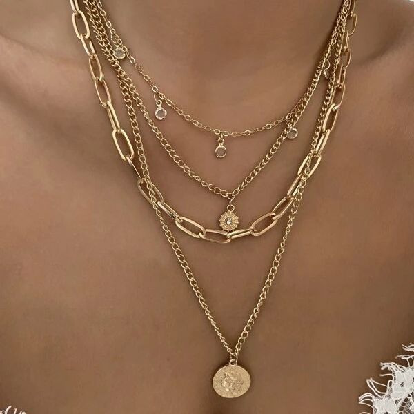 Golden Color Round Alloy Detail Necklace | picture 