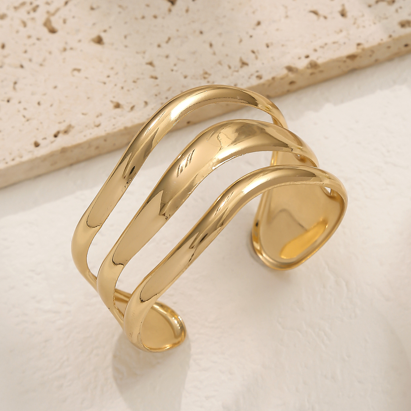 Golden Hollow Irregular Design Metal Bangle | picture 